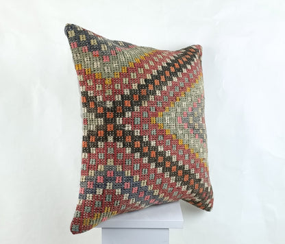 18"x18" Kilim Pillow Cover  Handmade Turkish Vintage Cushion Tribal Lumbar 2660
