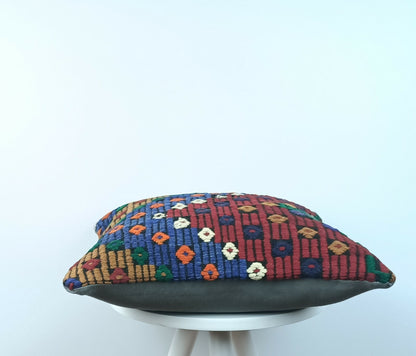 Handmade Turkish Kilim Pillow Cover 16x16 Vintage Rug Tribal Lumbar Cushion E185