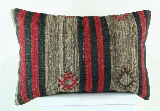 Kilim Pillow Cover 16x24 in Traditional Handmade Anatolian Lumbar Cushion  E1286