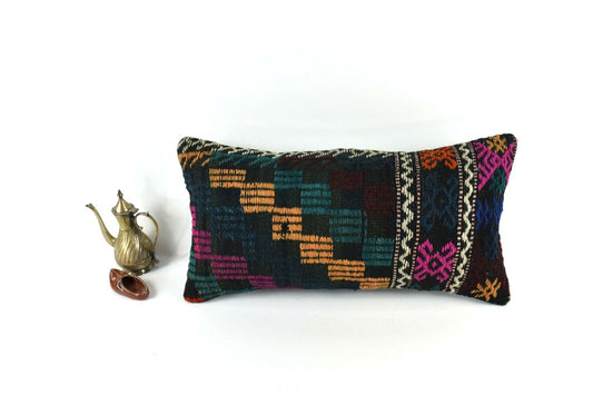 Home Decorative Handmade 12x24 Tribal Vintage Turkish Kilim Pillow Cover 3379