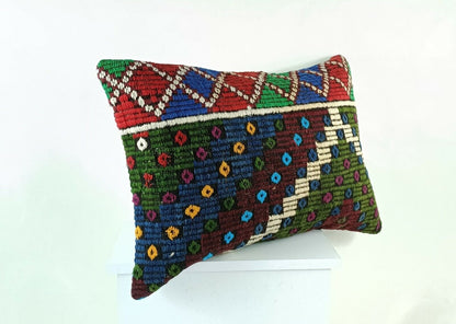 Kilim Pillow Cover 16x24 in Traditional Handmade Anatolian Lumbar Cushion  E1288