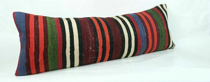 Kilim Pillow Cover 12x36 Handknotted Turkish Tribal Ethnic Lumbar Cushion E684