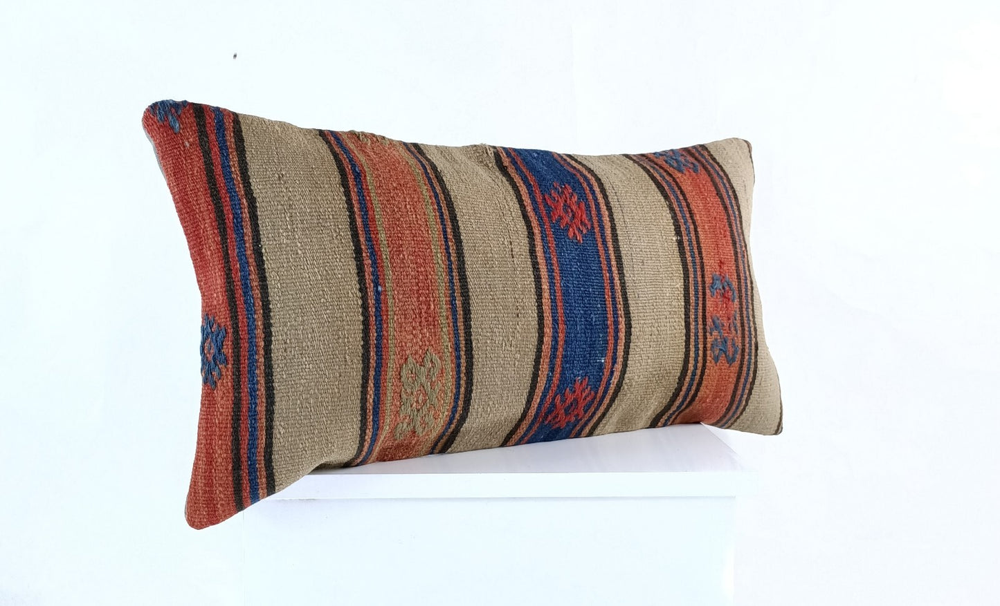 Handmade Turkish Kilim Pillow Cover 12x24 Ethnic Boho Sofa Lumbar Cushion E1025
