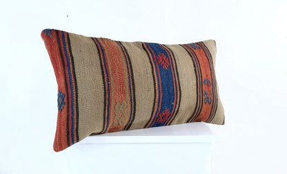Handmade Turkish Kilim Pillow Cover 12x24 Ethnic Boho Sofa Lumbar Cushion E1025