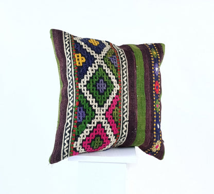 18"x18" Kilim Pillow Cover  Handmade Turkish Vintage Cushion Tribal Lumbar 1835