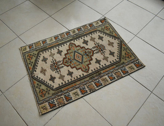 Oushak Runner 3.1x2.2 ft Handwoven Turkish Runner Vintage Runner Floor Rug R27