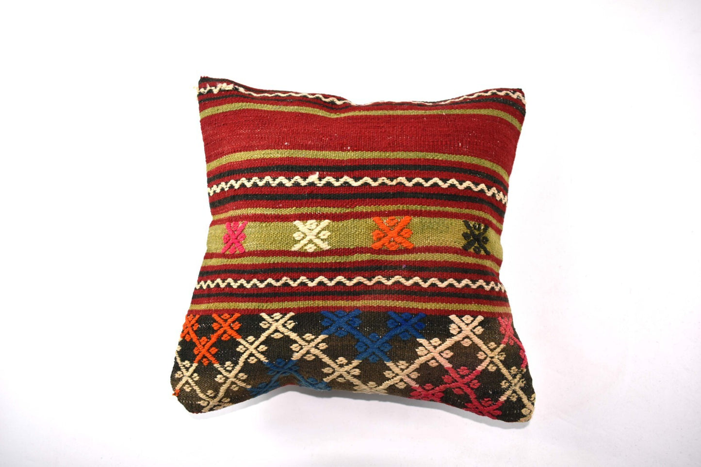14"x14" Kilim Pillow Cover Handmade Turkish Tribal Ethnic Boho Rug Cushion 4268