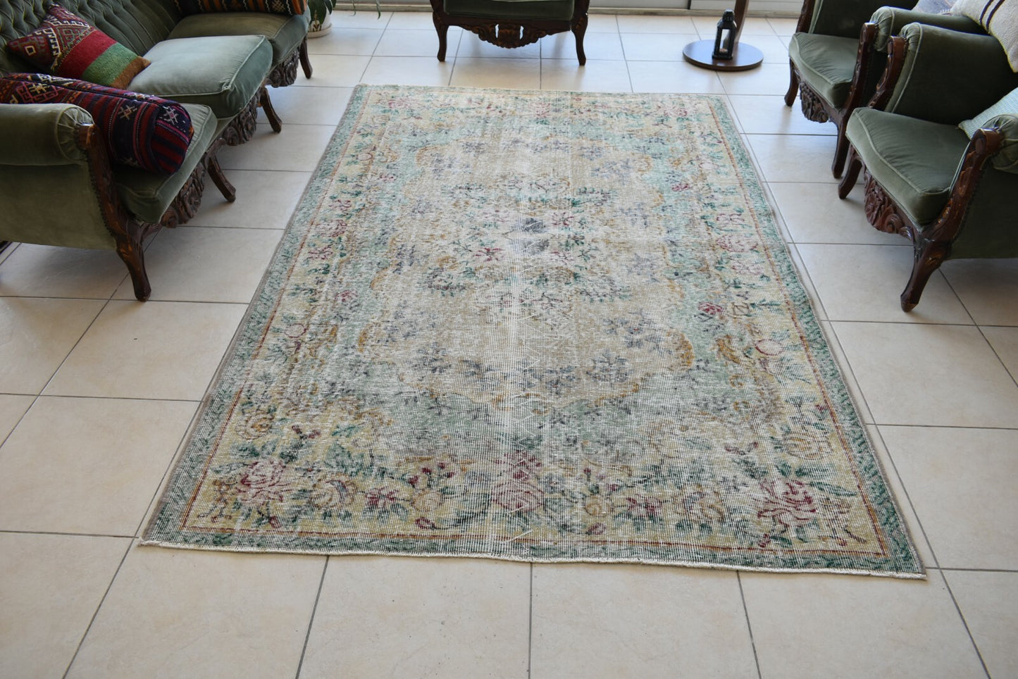 Large Turkish Rug 8.3x5.4 ft Vintage Rug Faded Oushak Rug Living Room Carpet B15