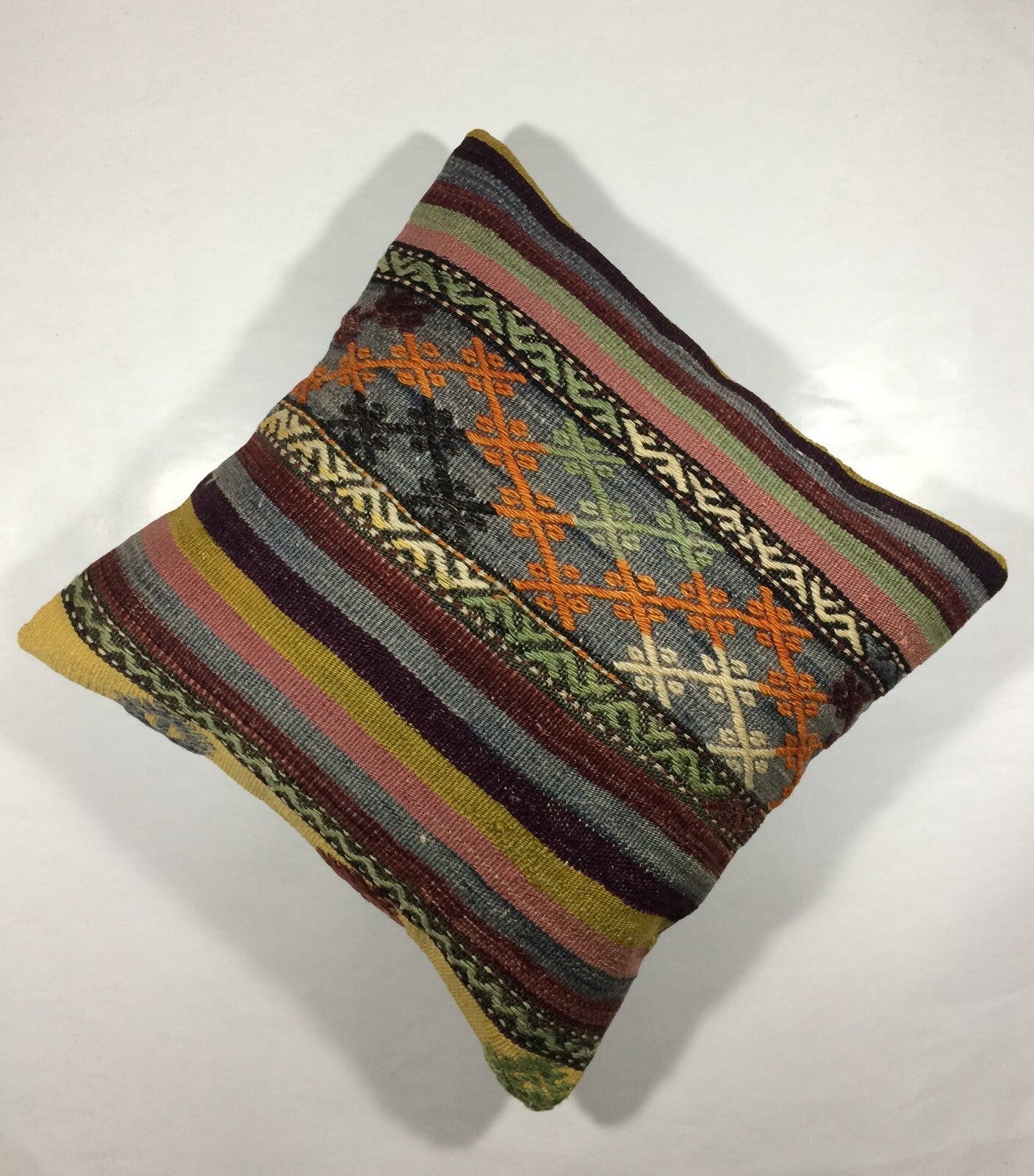 18"x18" Kilim Pillow Cover  Handmade Turkish Vintage Cushion Tribal Lumbar 736