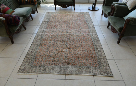 Large Turkish Rug 8.6x4.7 ft Vintage Rug Faded Oushak Rug Living Room Carpet B24