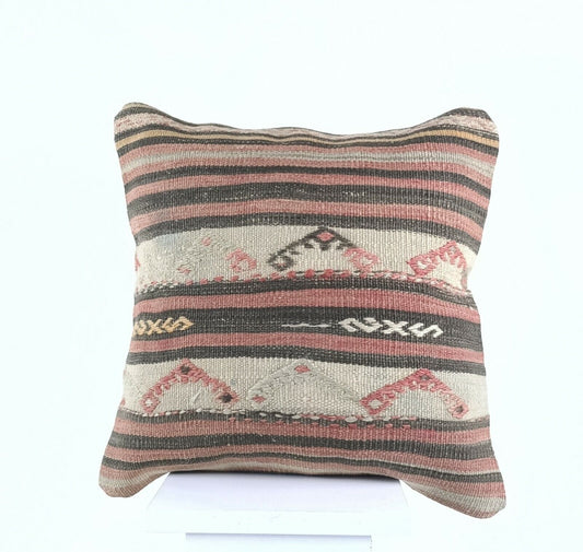 Handmade Turkish Kilim Pillow Cover 16x16 Ethnic Oushak Wool Throw Cushion  A498