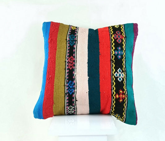 Turkish Kilim Pillow Cover 16x16 Decorative Sofa Pillow Vintage Cushion A710