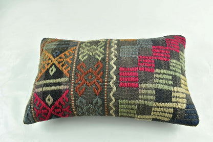 Kilim Pillow Cover 12x20 Turkish Handmade Vintage Couch Lumbar Cushion  A1842