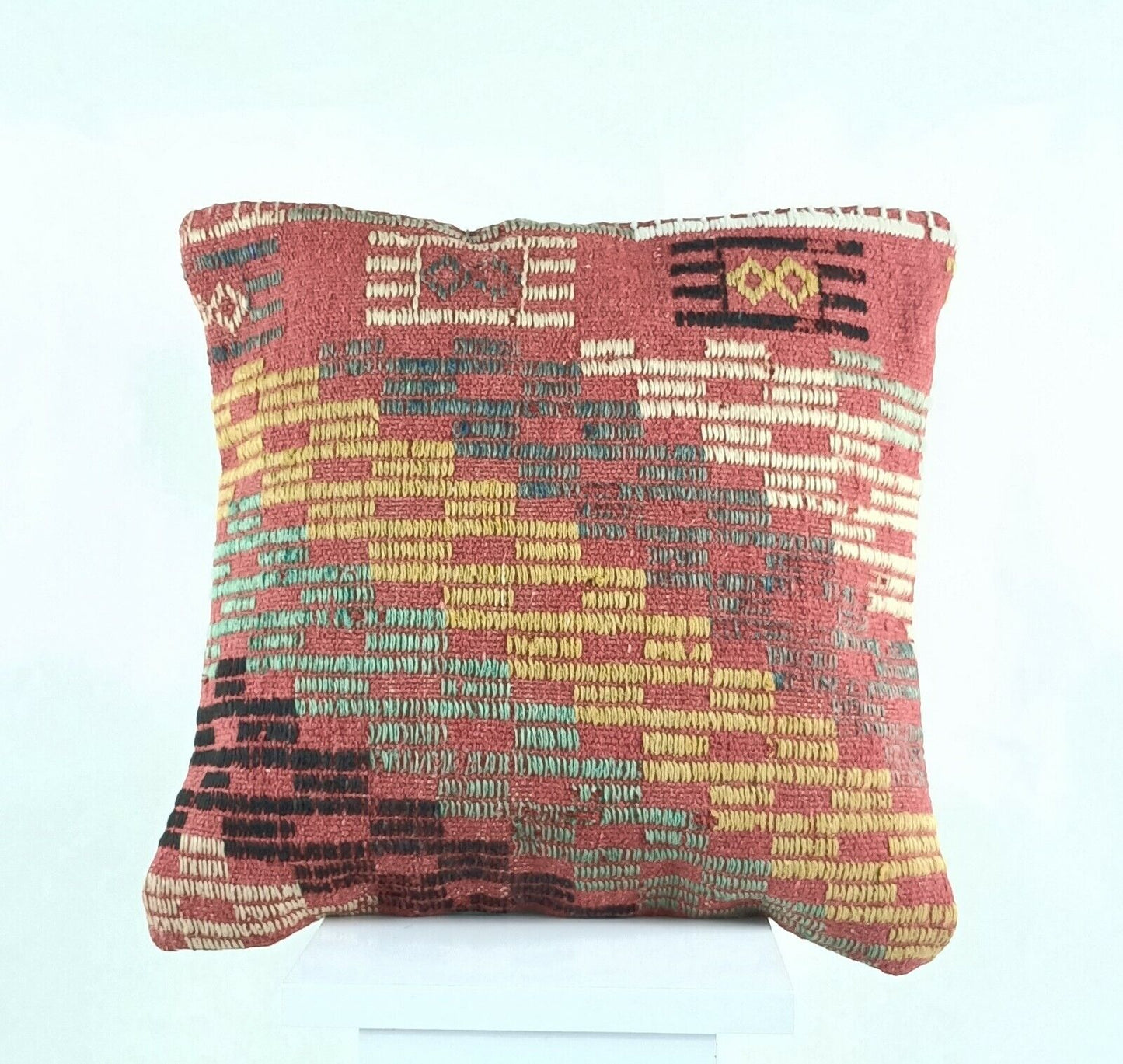 Kilim Pillow Cover 16x16 in Handmade Turkish Sofa Couch Wool Boho Cushion  A475