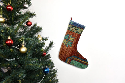 Kilim Christmas Stocking Vintage Rug Stocking Ethnic Decorative Xmas Socks S876