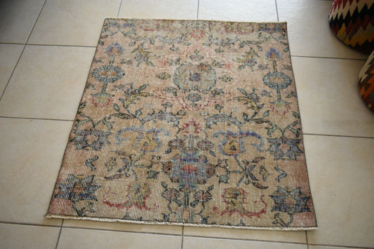 Vintage Runner 3.3x3 ft Small Turkish Runner Anatolian Floor Runner Rug R21