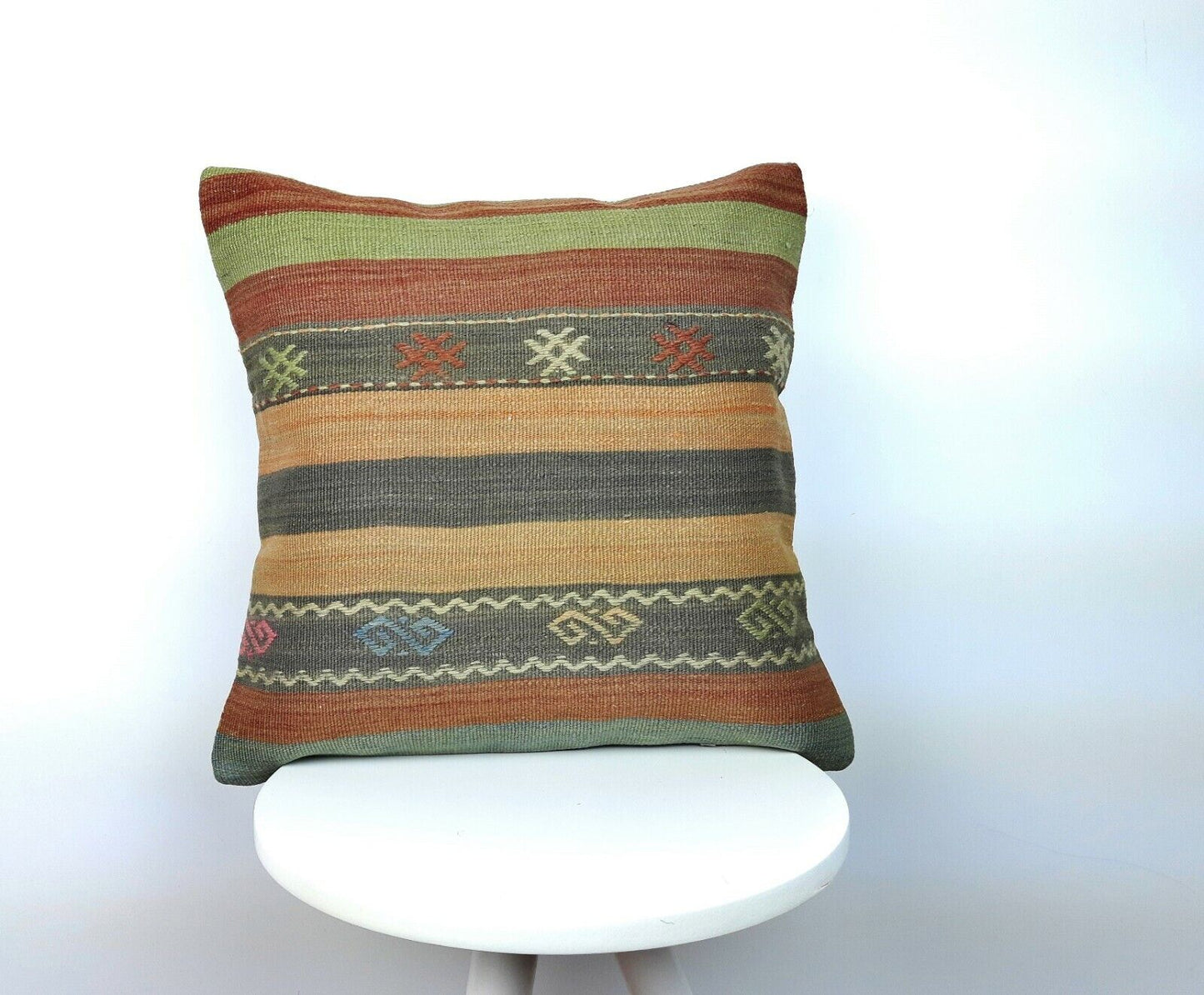 16x16 Handmade Kilim Rug Pillow Cover Vintage Boho Ethnic Lumbar Cushion E217