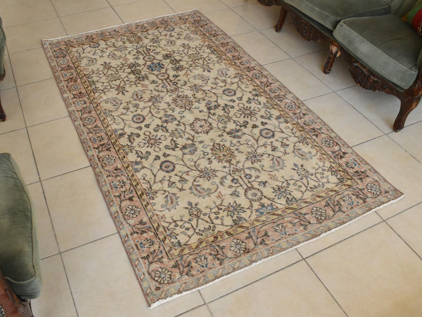 Handmade Accent Rug 4 x 7 ft Turkish Vintage Pastel Oushak Kilim Wool Runner C49