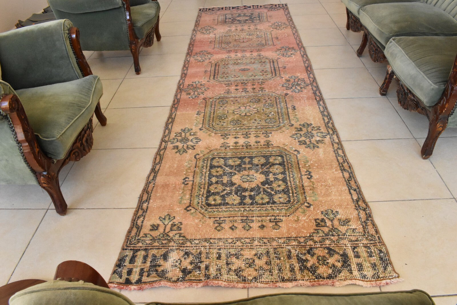 Traditional Handmade Runner Rug 3 x 11 ft Traditional Vintage Oushak Kilim C06