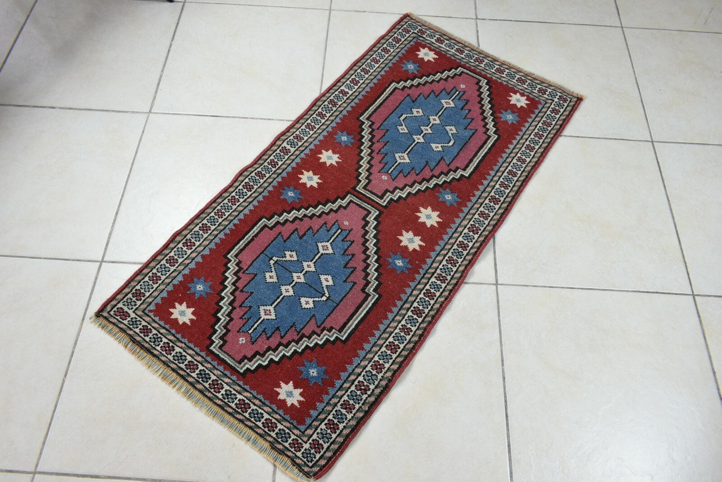 Turkish Runner 3.7x1.8 ft Mini Anatolian Rug Vintage Runner Turkish Runner Y116