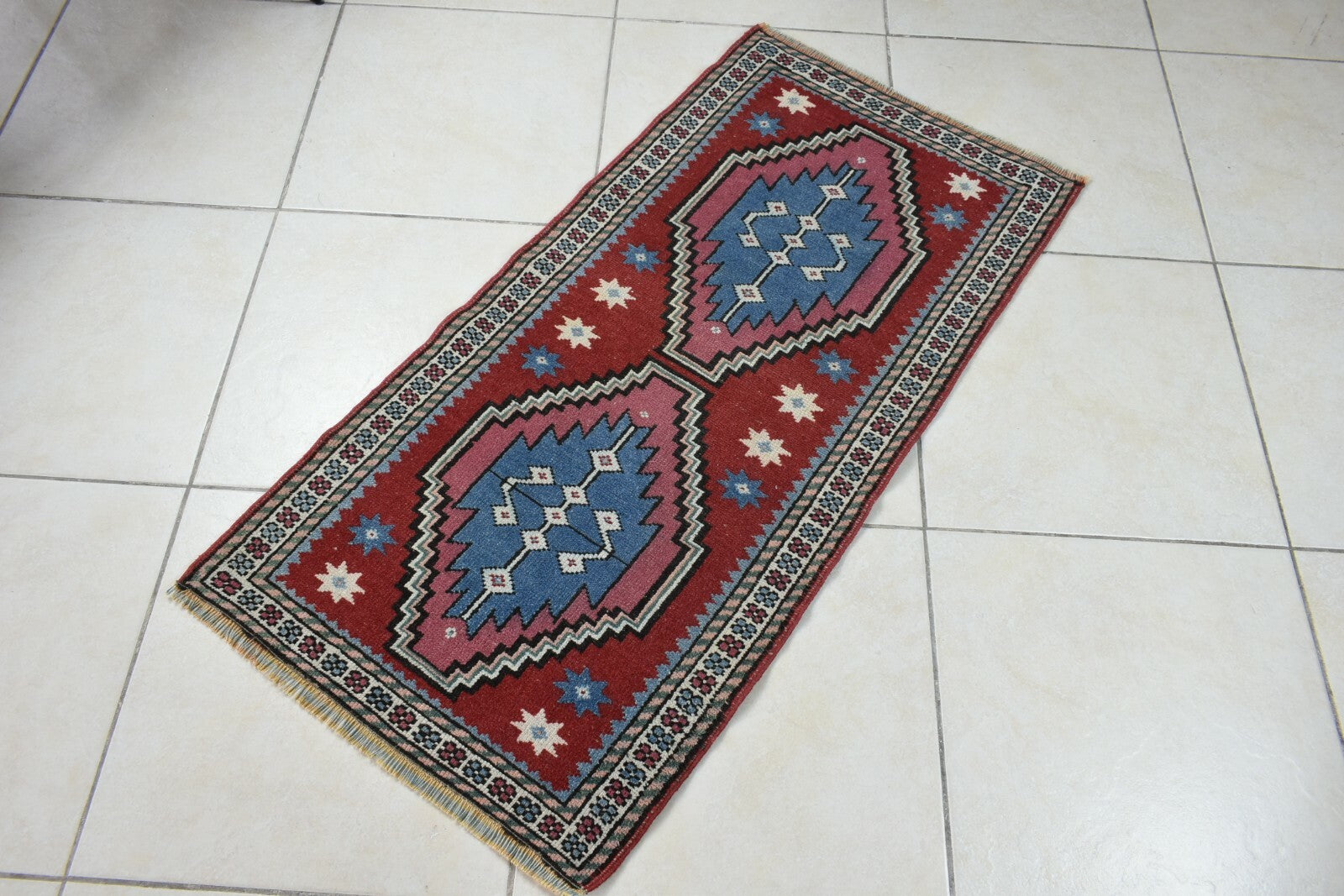 Turkish Runner 3.7x1.8 ft Mini Anatolian Rug Vintage Runner Turkish Runner Y116