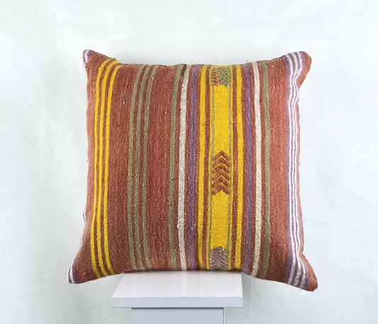 18"x18" Kilim Pillow Cover  Handmade Turkish Vintage Cushion Tribal Lumbar 2640