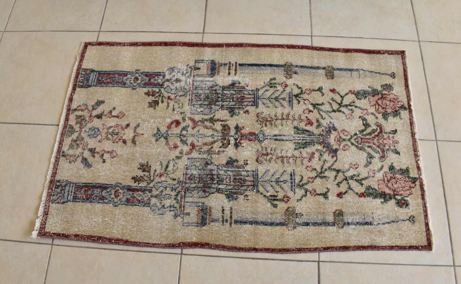 Accent Handmade Carpet 2.5x4 ft Distressed Rug Vintage Oushak Muted Runner C36