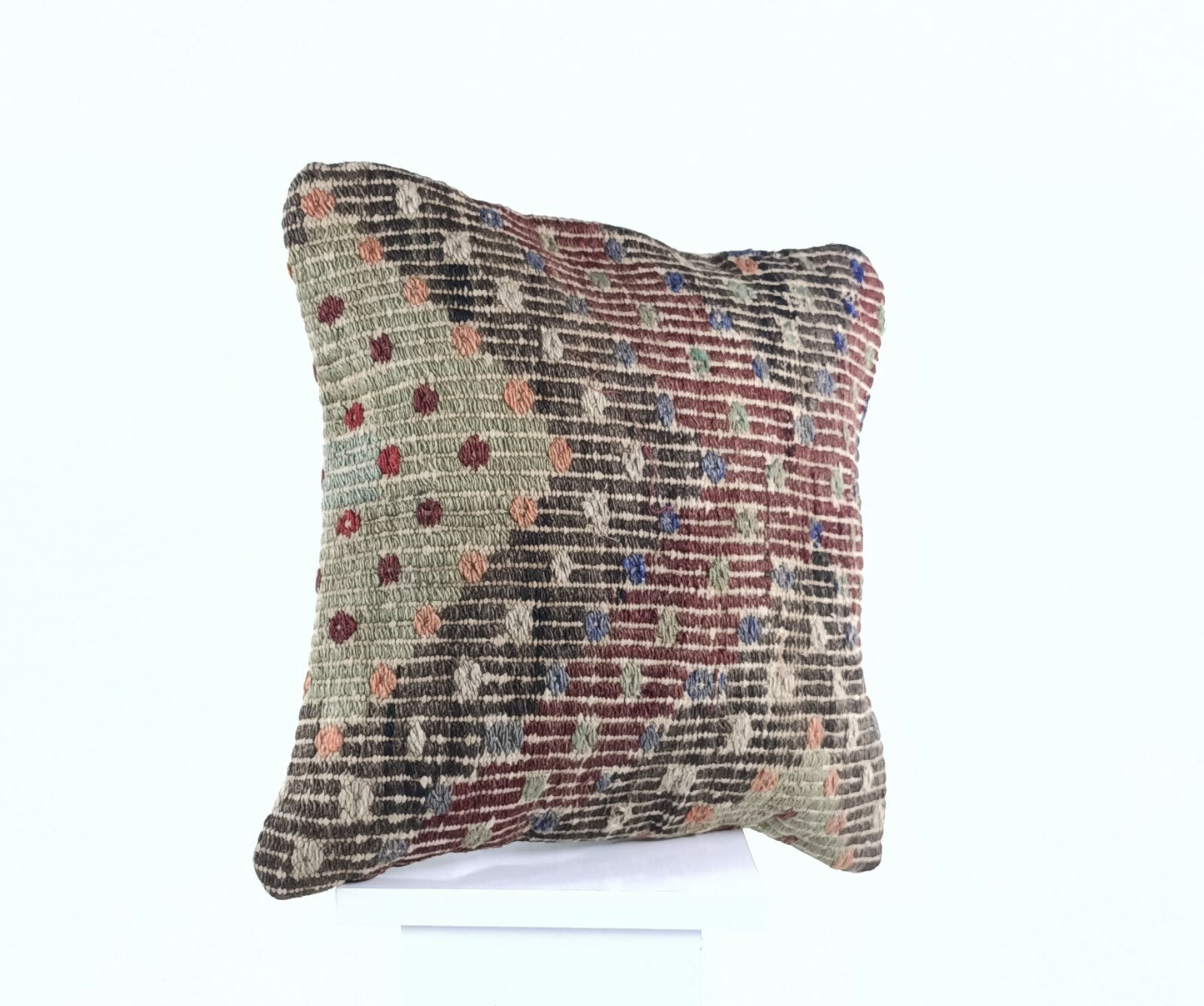  Turkish Kilim Pillow Cover 16x16 Home Decorative Wool Handmade Rug Cushion A505