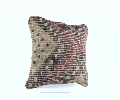  Turkish Kilim Pillow Cover 16x16 Home Decorative Wool Handmade Rug Cushion A505