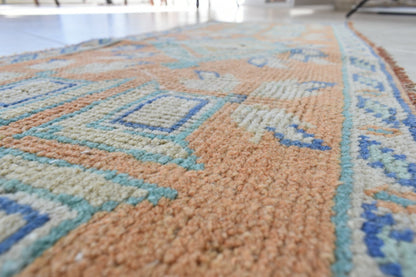 Vintage Runner 4.2x1.5 ft Mini Turkish Rug Oushak Runner Anatolian Runner Y90