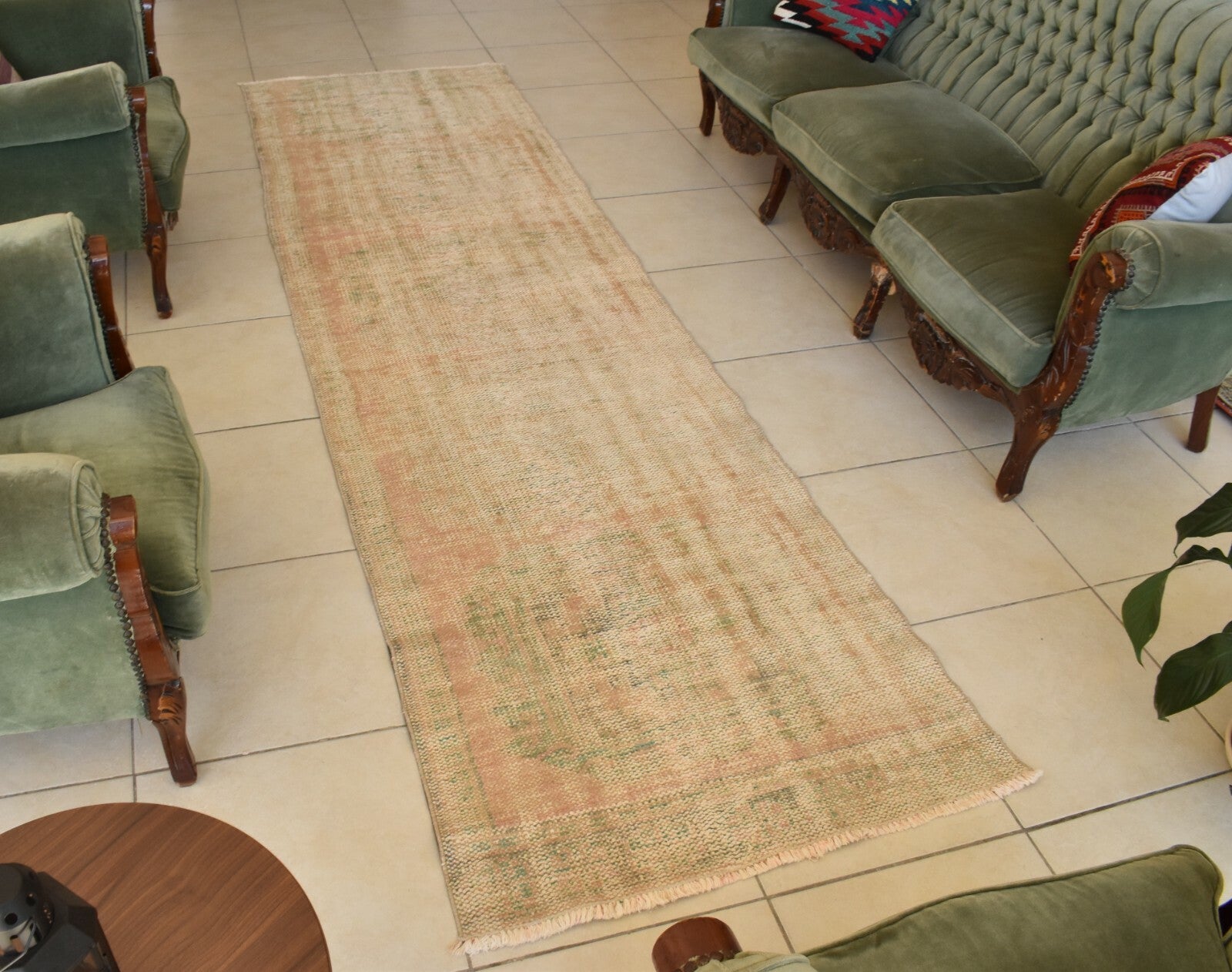 Vintage Oushak Runner 3 x 10.4 ft Handmade Wool Turkish Long Floor Rug C19