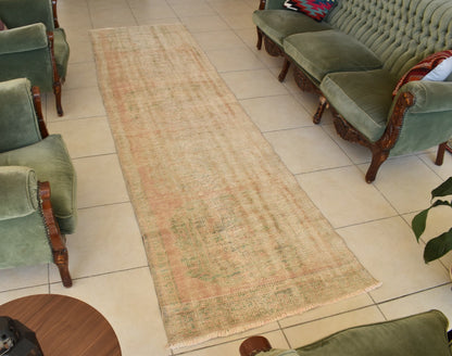 Vintage Oushak Runner 3 x 10.4 ft Handmade Wool Turkish Long Floor Rug C19