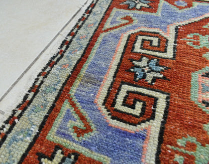 Turkish Runner 3.1x1.7 ft Vintage Small Rug Oushak Runner Anatolian Mini Rug Y69