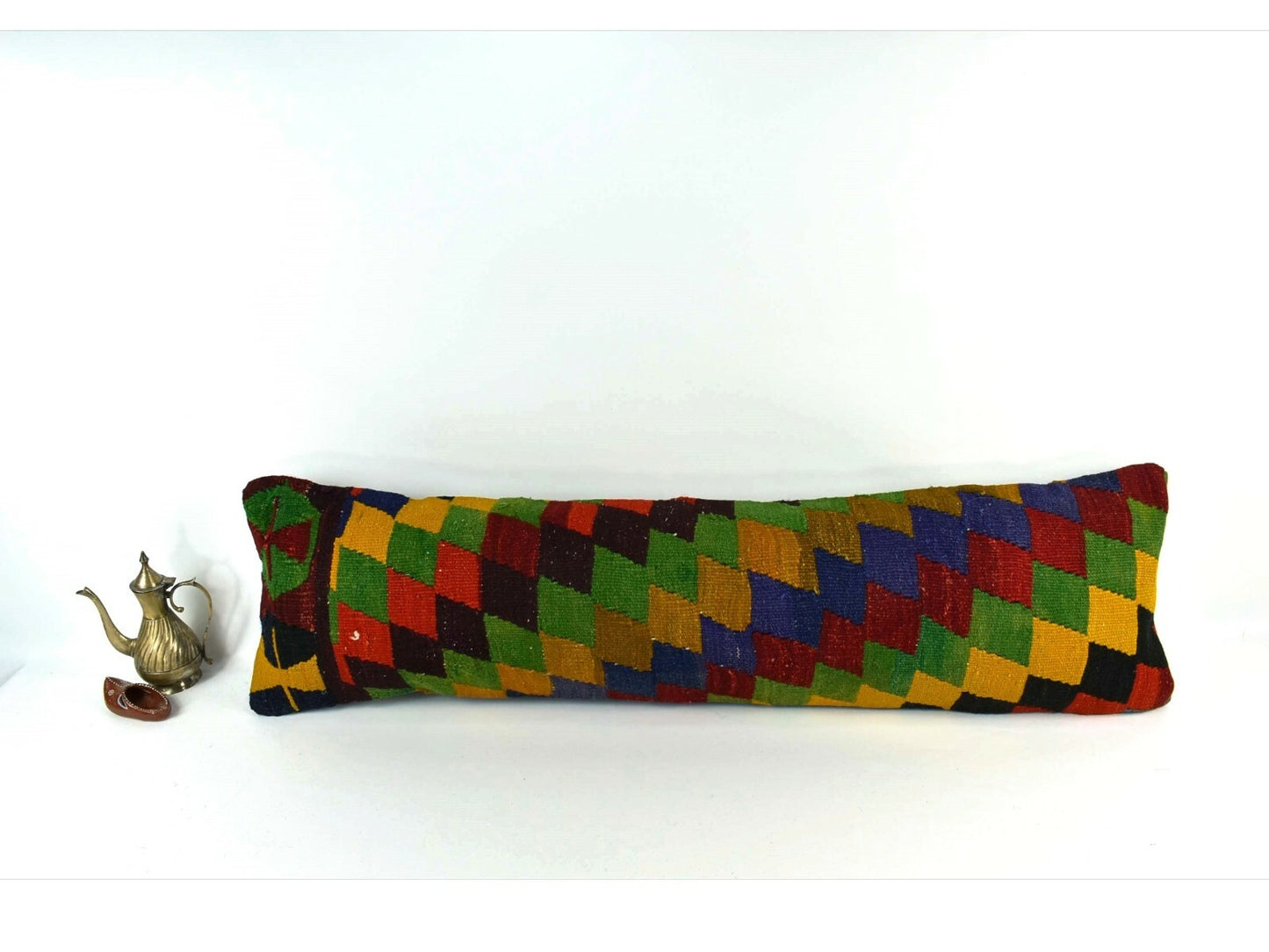 Long Kilim Pillow Cover 12x42 Handmade Oushak Rug Ethnic Ottoman Lumbar  A2090