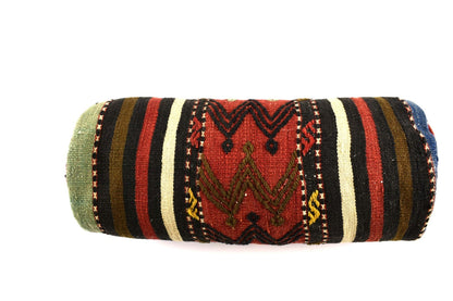 Kilim Bolster Pillow Cover 8x20 in Tribal Vintage Turkish Carpet Bolster Cushion
