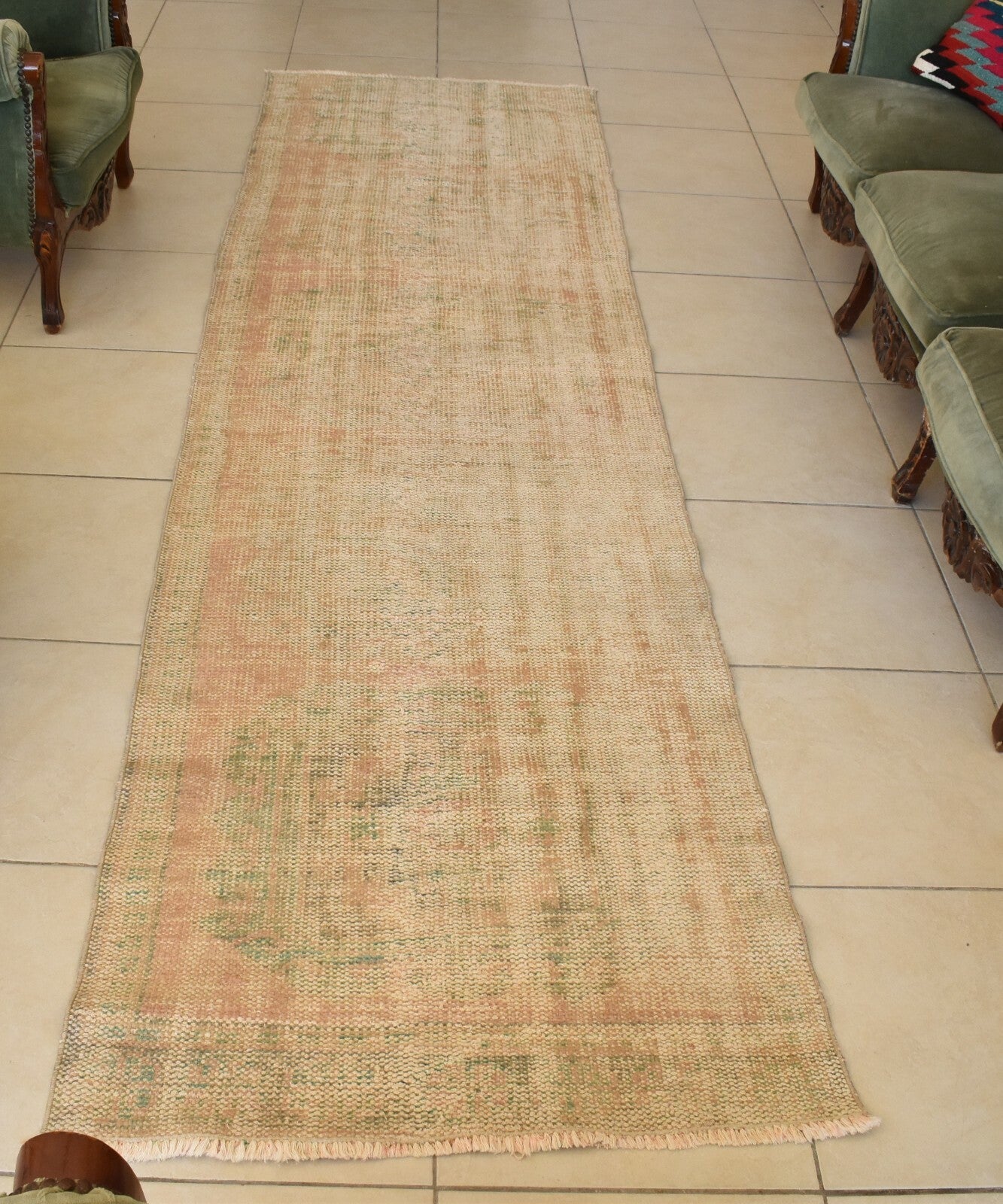 Vintage Oushak Runner 3 x 10.4 ft Handmade Wool Turkish Long Floor Rug C19