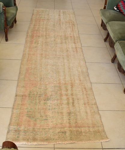 Vintage Oushak Runner 3 x 10.4 ft Handmade Wool Turkish Long Floor Rug C19