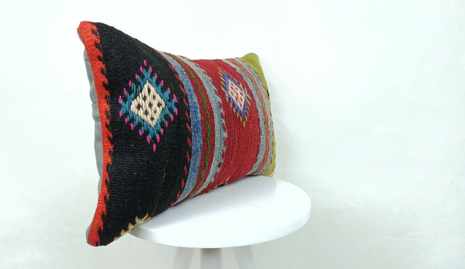 Kilim Pillow Cover 12x20 Oriental Bohemian Ethnic Handmade Lumbar Cushion  E553