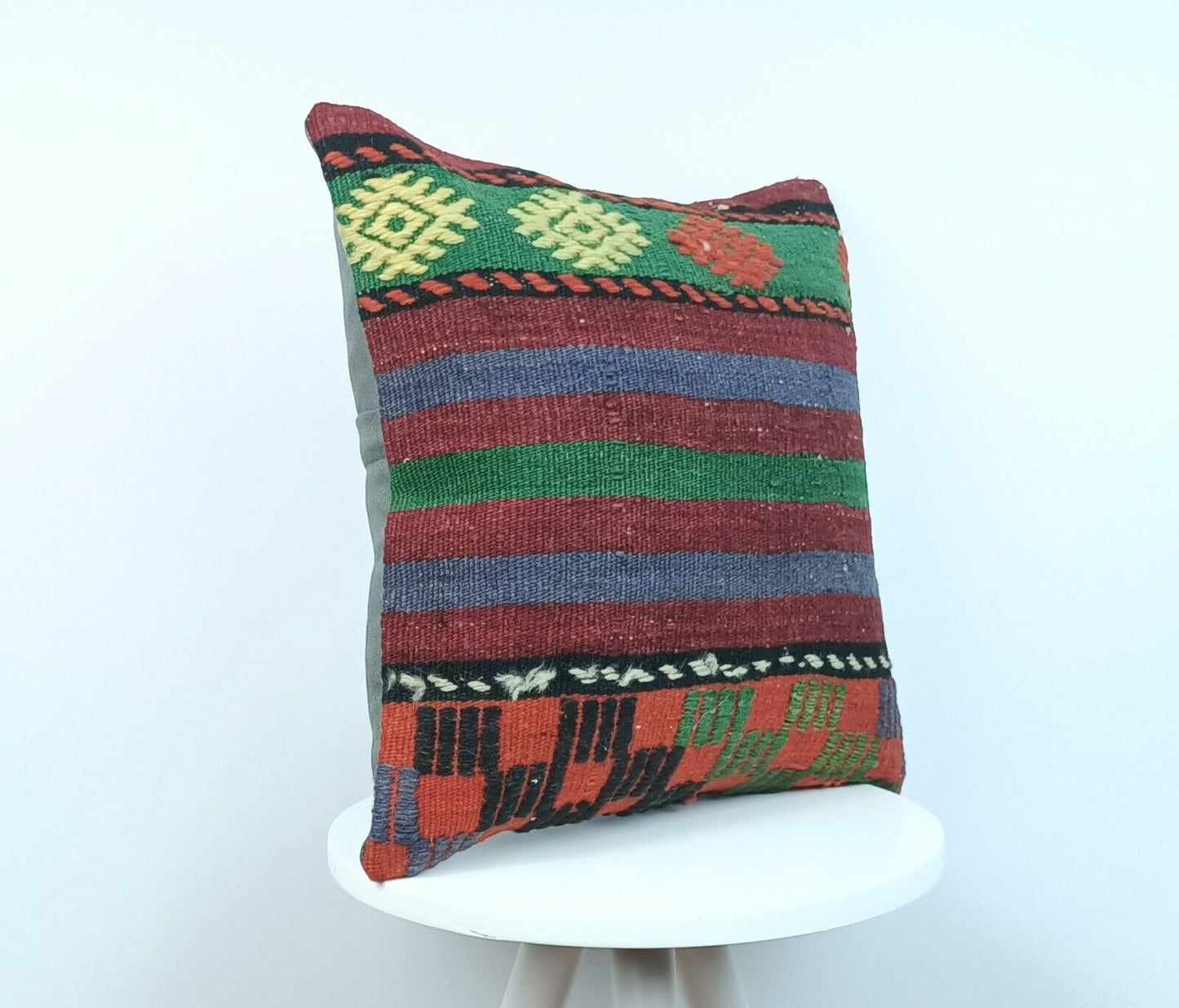 Handmade Turkish Kilim Pillow Cover 16x16 Vintage Rug Tribal Lumbar Cushion E193