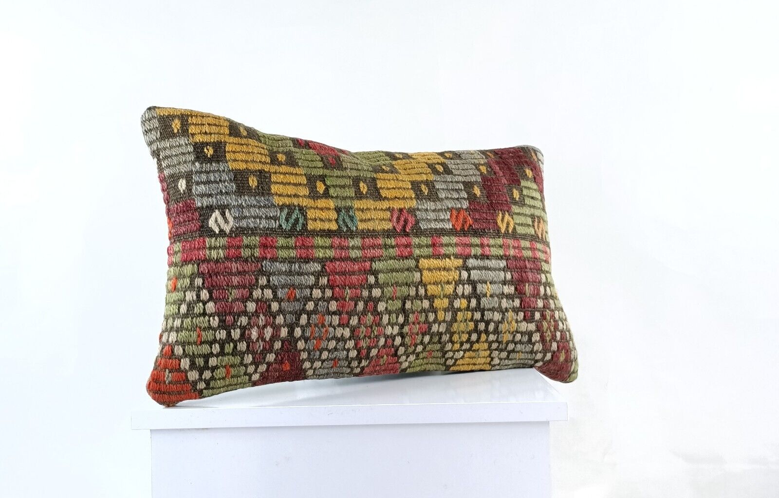 Kilim Pillow Cover 12x20 Turkish Handmade Sofa Couch Floor Lumbar Cushion E981