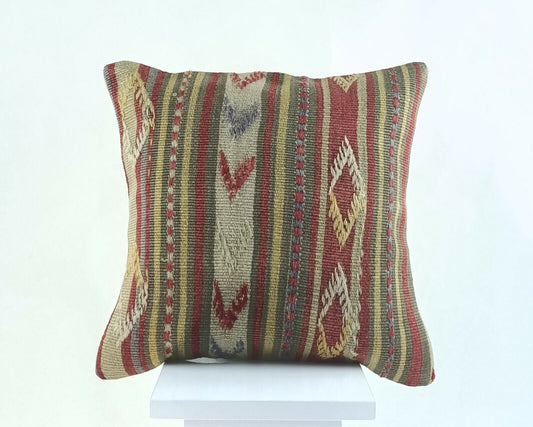 Kilim Pillow Cover 14x14 Home Decorative Ethnic Tribal Oushak Wool Cushion  A919