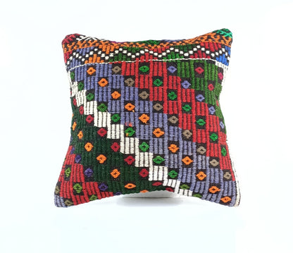 18"x18" Kilim Pillow Cover  Handmade Turkish Vintage Cushion Tribal Lumbar E1375