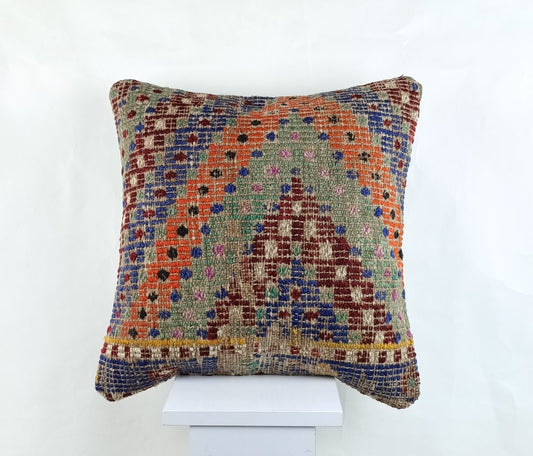 18"x18" Kilim Pillow Cover  Handmade Turkish Vintage Cushion Tribal Lumbar 2678