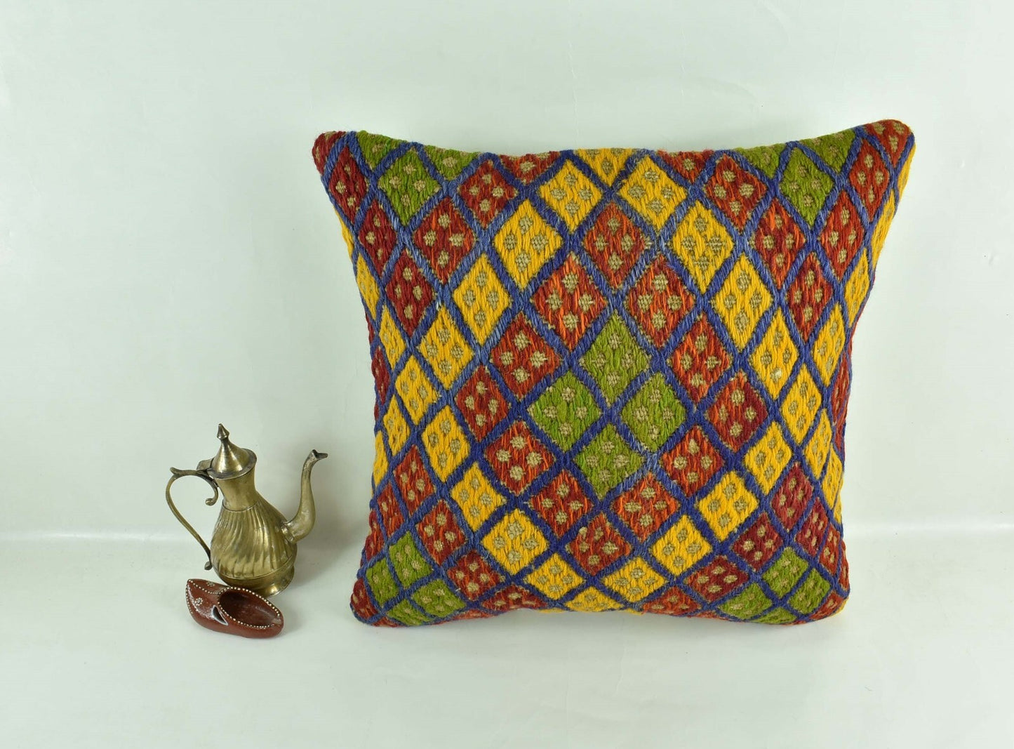 18"x18" Kilim Pillow Cover  Handmade Turkish Vintage Cushion Tribal Lumbar 2995