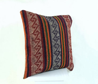 Kilim Pillow Cover 16x16 Handmade Turkish Home Decorative Wool Sofa Cushion A821