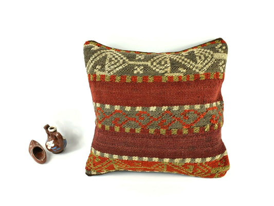 16x16 Kilim Pillow Cover Decorative Vintage Handknotten Bohemian Cushion A2469