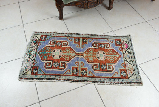 Turkish Runner 3.1x1.7 ft Vintage Small Rug Oushak Runner Anatolian Mini Rug Y69