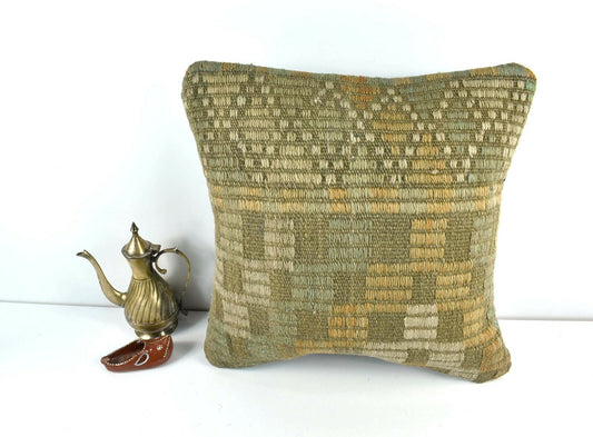 16x16 Kilim Pillow Cover Decorative Vintage Handknotten Bohemian Cushion A1674