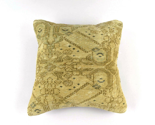 Ethnic Rug Pillow Cover 16x16 Decorative Vintage Tribal Oushak Pillow Case A3179