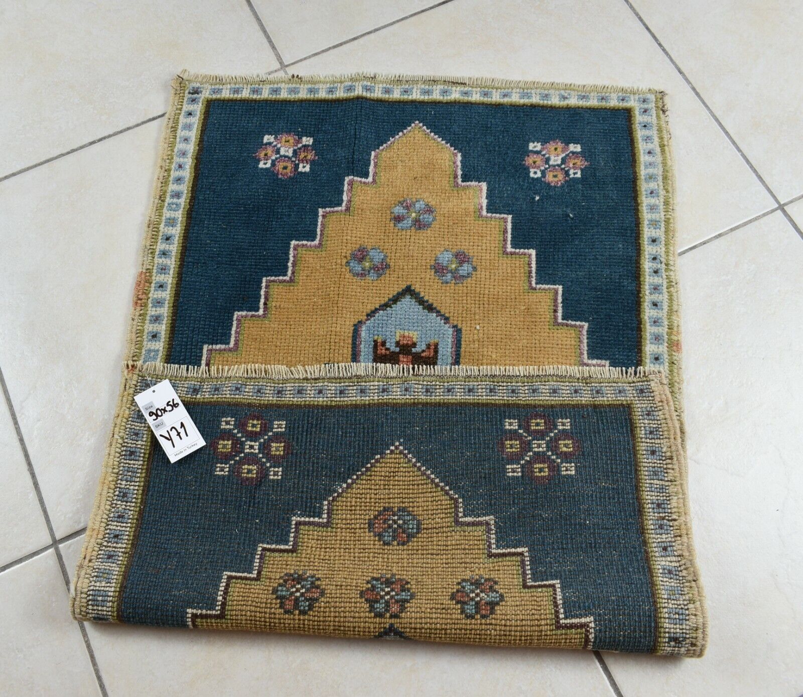 Turkish Runner 2.9x1.8 ft Vintage Small Rug Oushak Runner Anatolian Mini Rug Y71